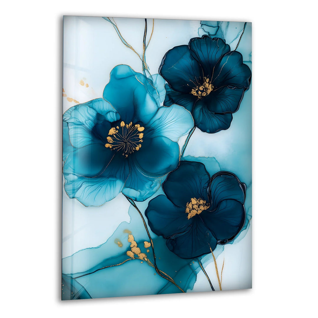 Midnight Bloom – Elegant Blue Floral Glass Wall Art - MyPhotoStation