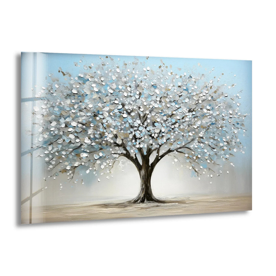 Blossoming Serenity Tree – Textured Modern Nature Glass Wall Art - MyPhotoStation
