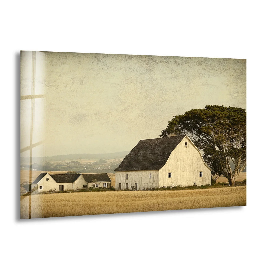 Rustic Farmstead Charm – Vintage Countryside Barn Glass Wall Art - MyPhotoStation