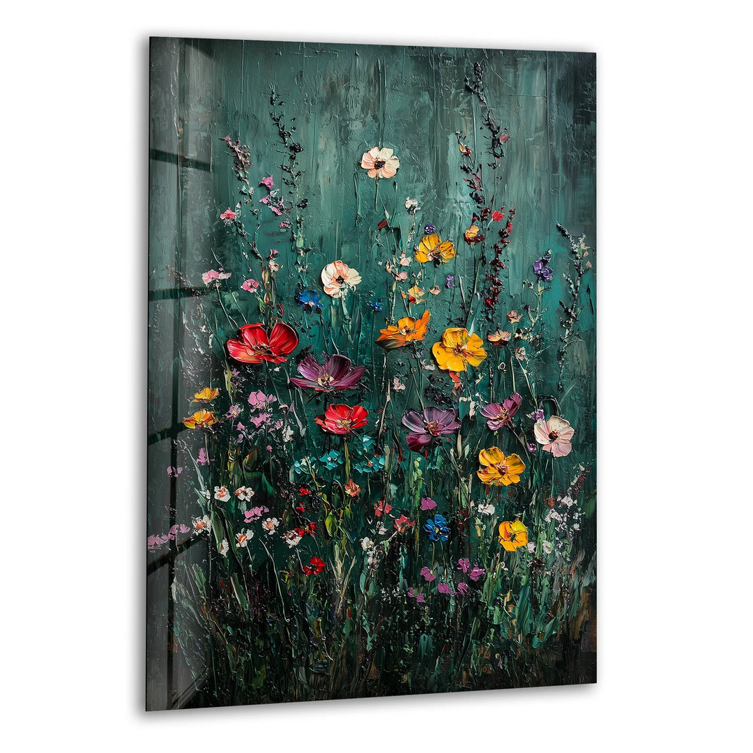 Vibrant Garden Symphony – Textured Flower Glass Wall Art - MyPhotoStation