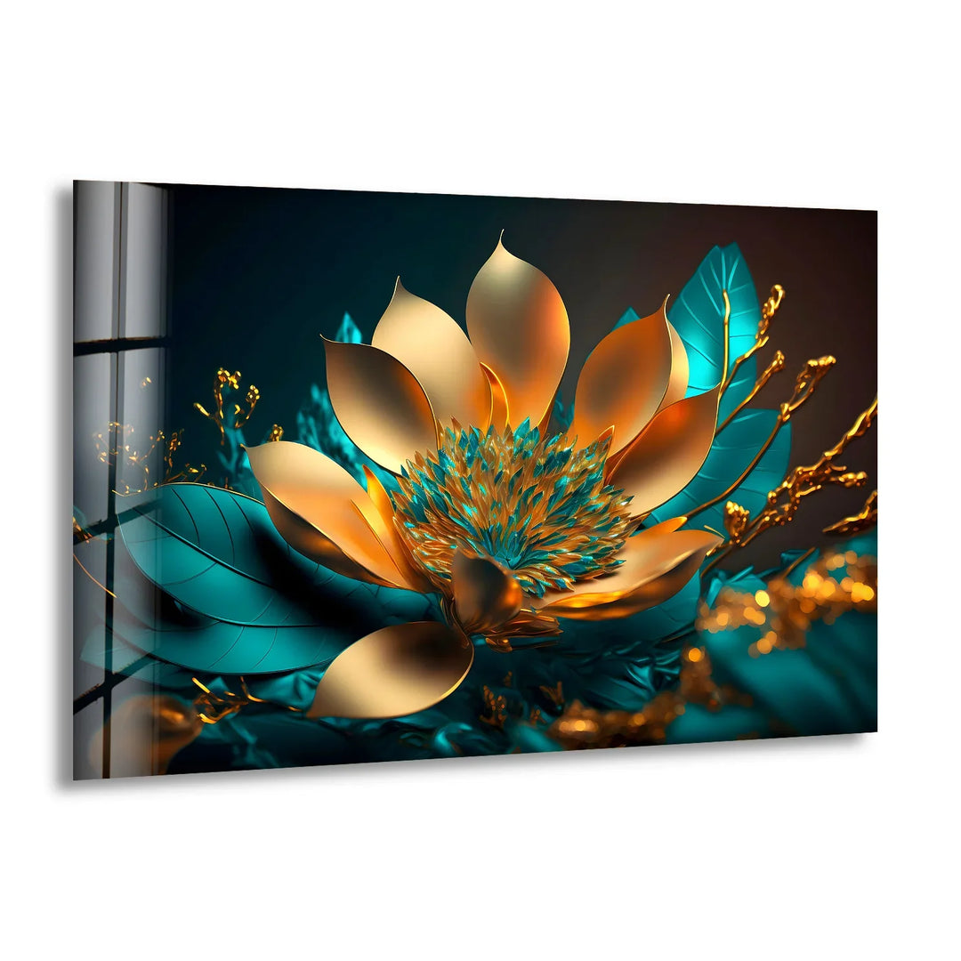 Golden Bloom Radiance – Modern Glass Wall Art - MyPhotoStation
