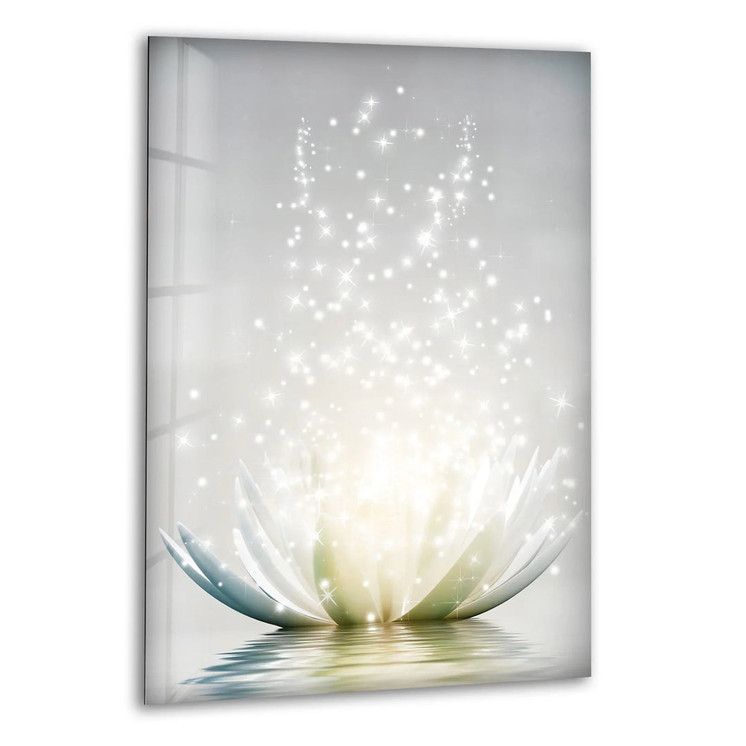 Luminous Lotus Bloom – Sparkling White Glass Wall Art - MyPhotoStation
