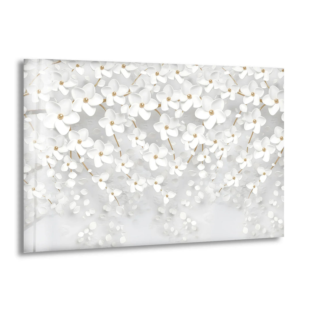 White Blossom Serenity – Elegant Floral Glass Wall Art - MyPhotoStation