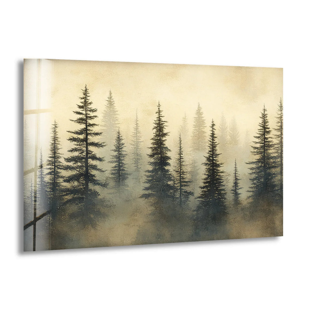 Whispers in the Pines – Misty Forest Scene Glass Wall Art - MyPhotoStation