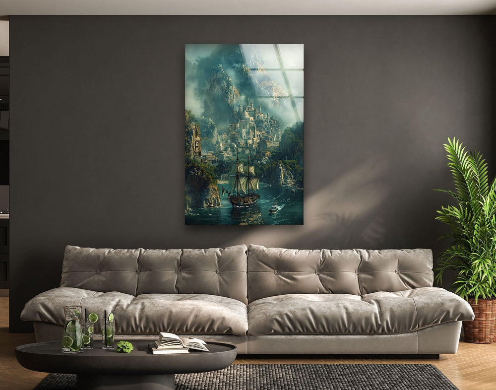 Mystical Seaside Kingdom Glass Wall Art: A Breathtaking Fantasy Escape - MyPhotoStation