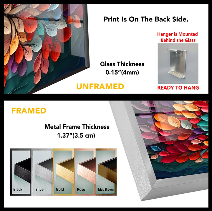 Colorful Tree of Life Wall Art – Vibrant Multicolor Glass Print with 3D Leaf Design for Modern Home Decor - MyPhotoStation