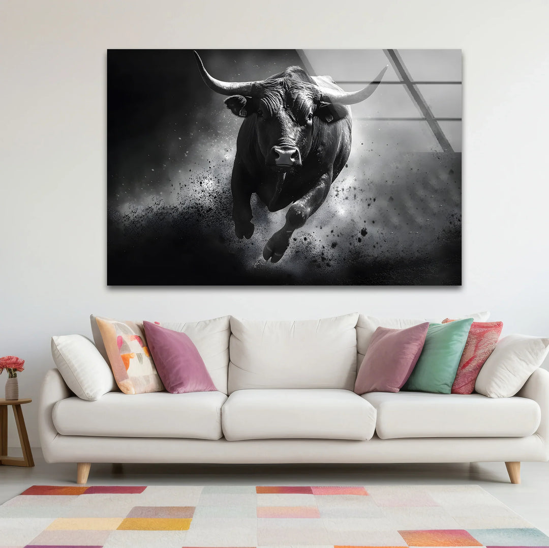 Refined black and white abstract drawings featuring a creative interpretation of a bull in motion