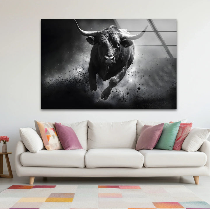 Refined black and white abstract drawings featuring a creative interpretation of a bull in motion