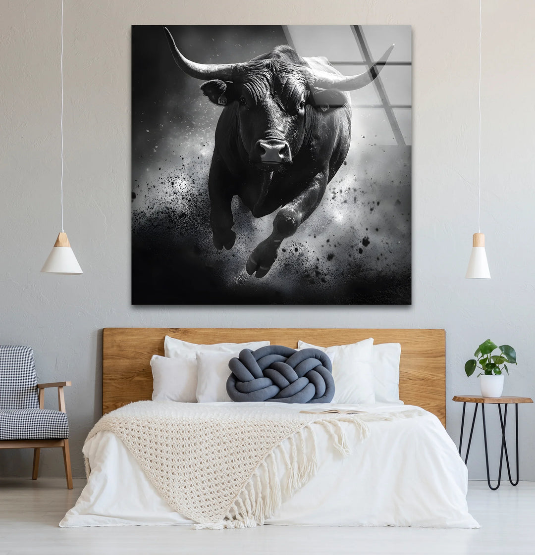 Artistic black and white abstract art portraying a bull with fluid strokes and bold textures