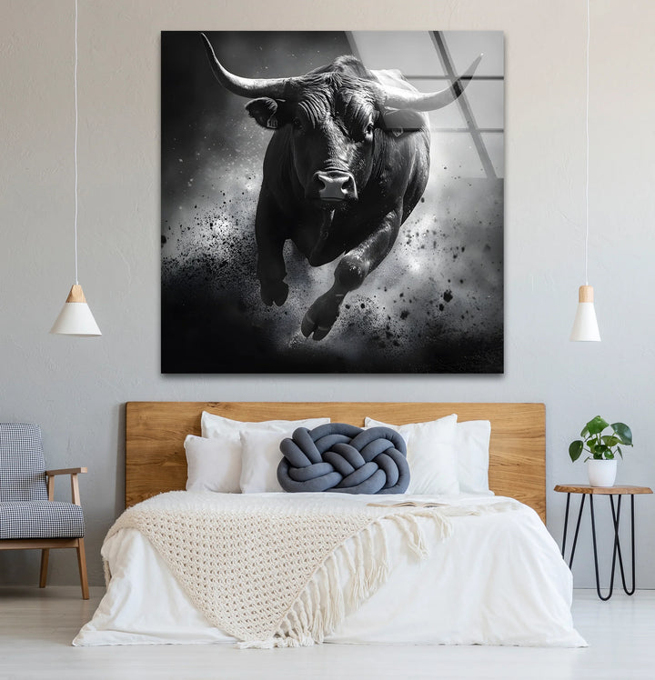 Artistic black and white abstract art portraying a bull with fluid strokes and bold textures