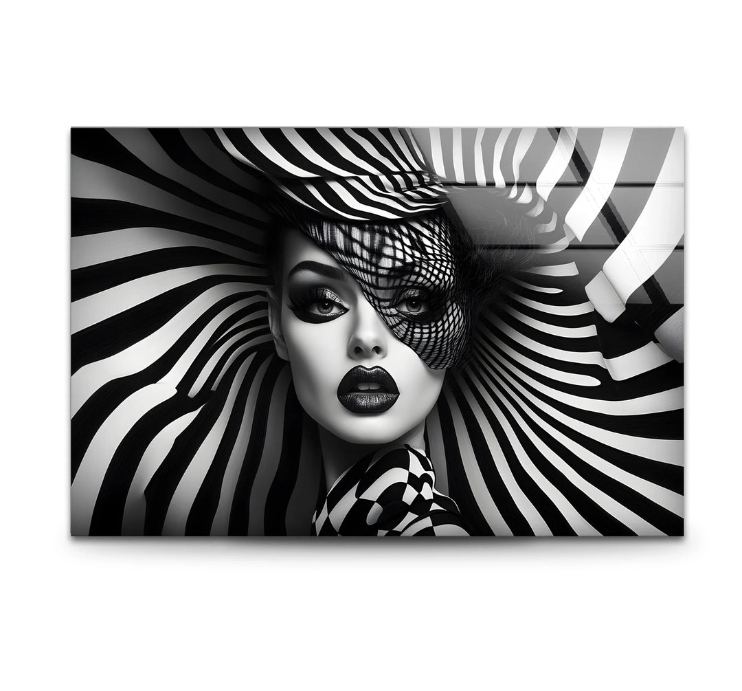 Black and white art featuring a detailed portrait of a woman’s face with bold contrasts