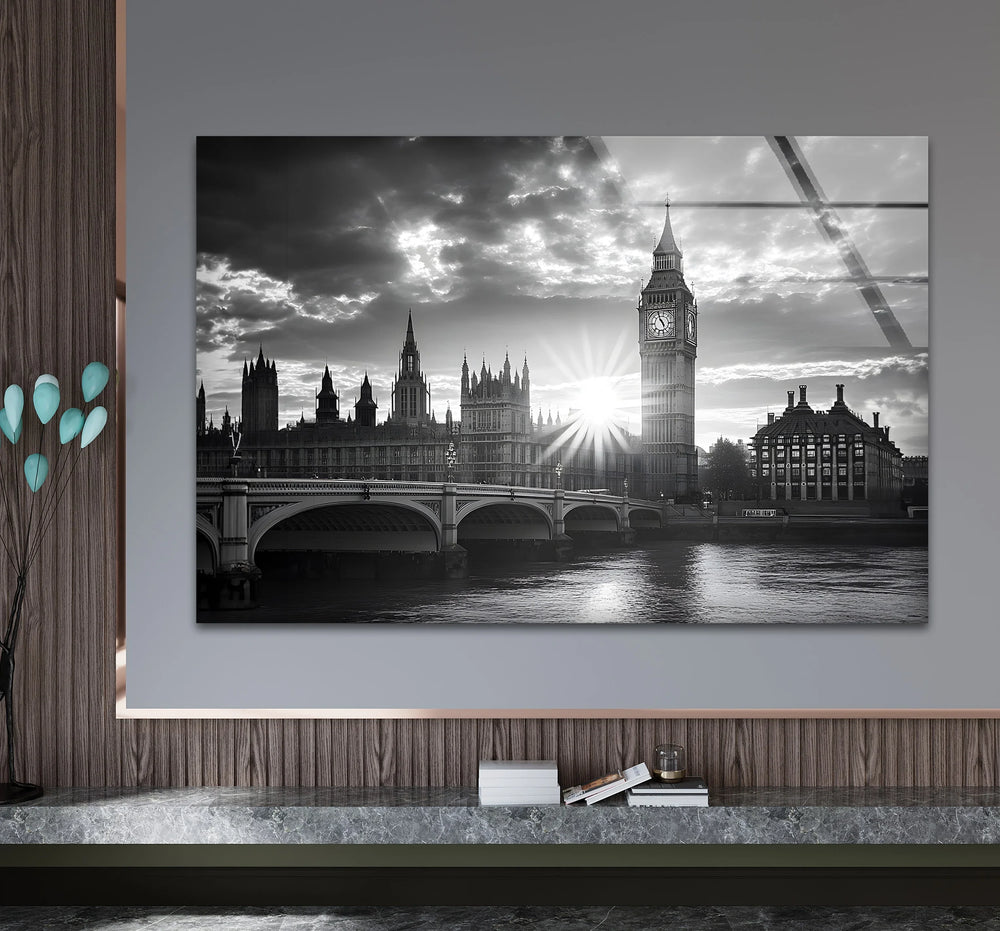 Stylish black and white wall art showcasing Westminster Bridge with intricate architectural details