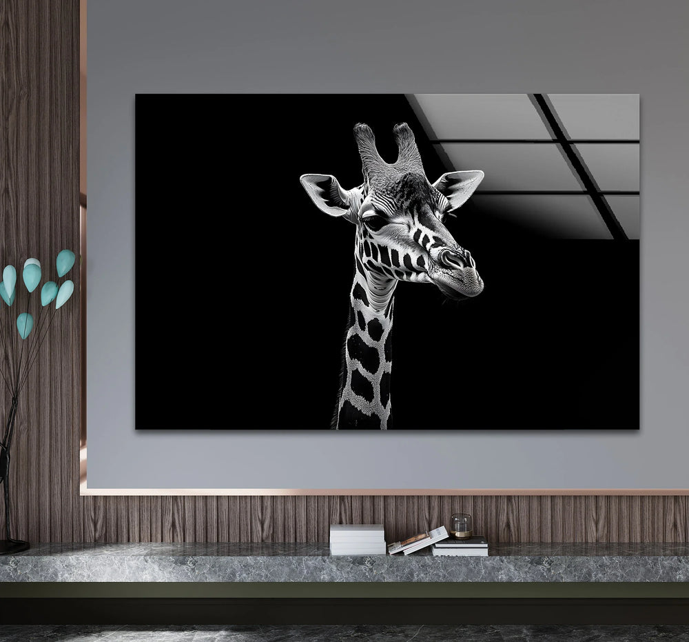 Stylish black and white wall art showcasing the elegance of a giraffe in a dramatic composition