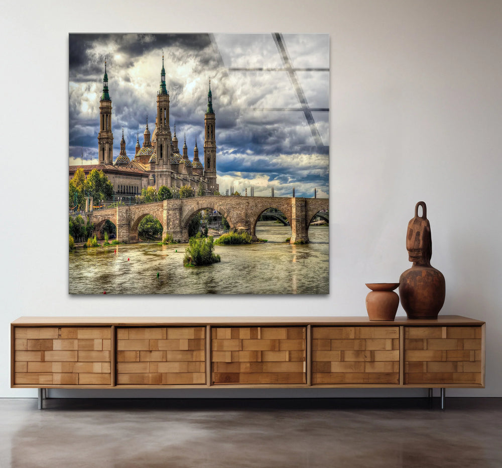 Zaragoza Skyline Glass Wall Art – Basilica del Pilar & Stone Bridge - MyPhotoStation