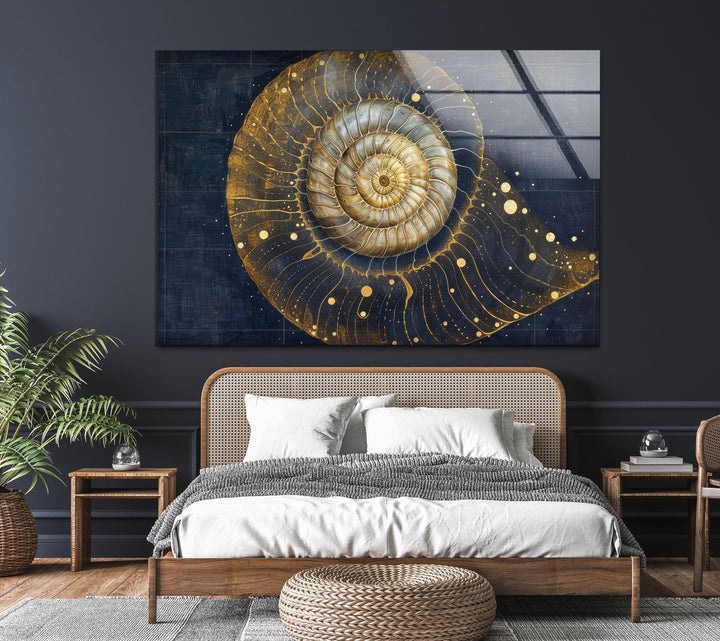 Gold Shiny Snail Shell Glass Wall Art - MyPhotoStation