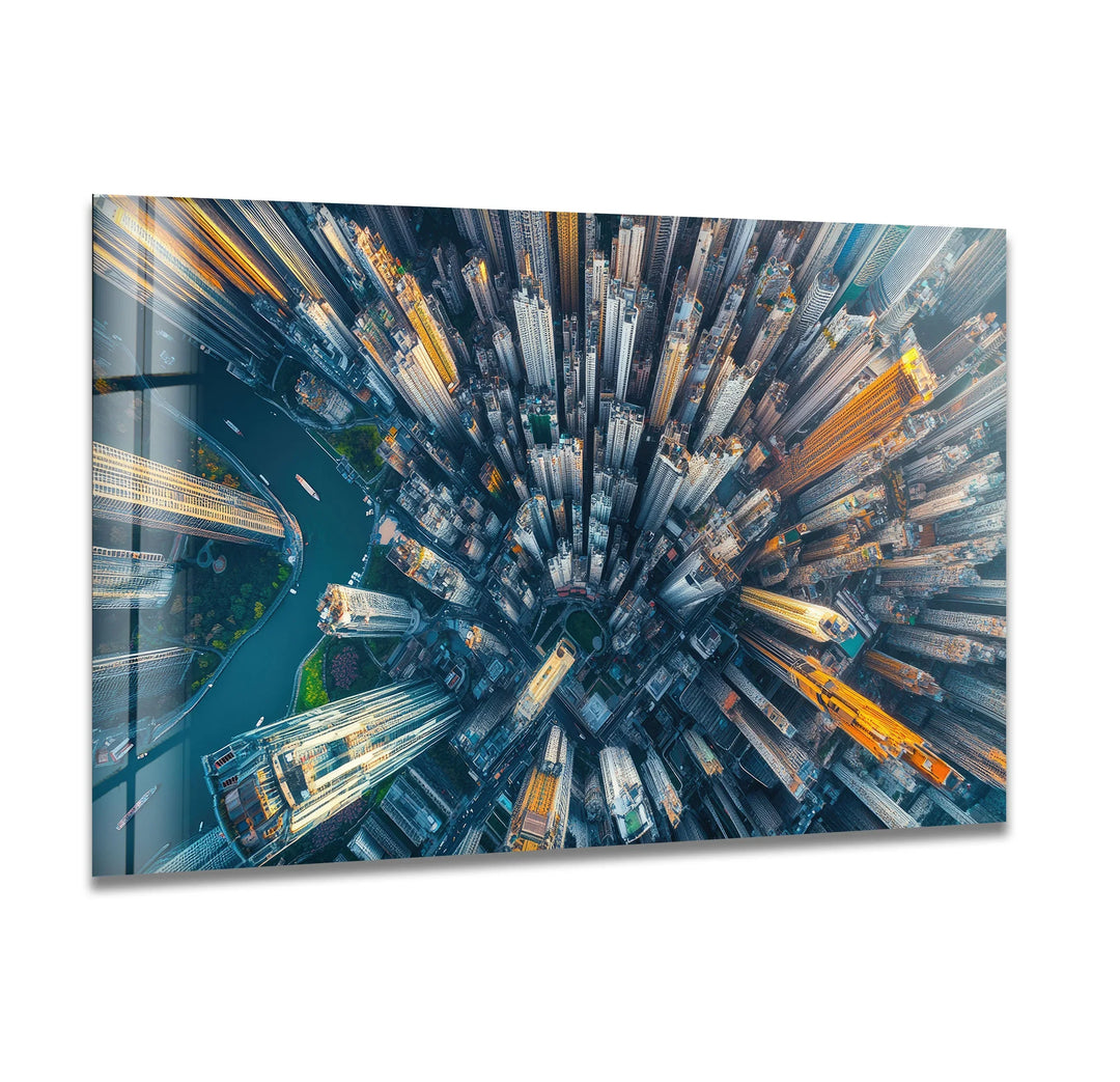 City Birds Eye Glass Wall Art photo print on glass, prints on glass wall art