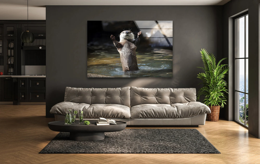 Wet Otter Glass Wall Art glass pictures for Wall, glass prints wall art