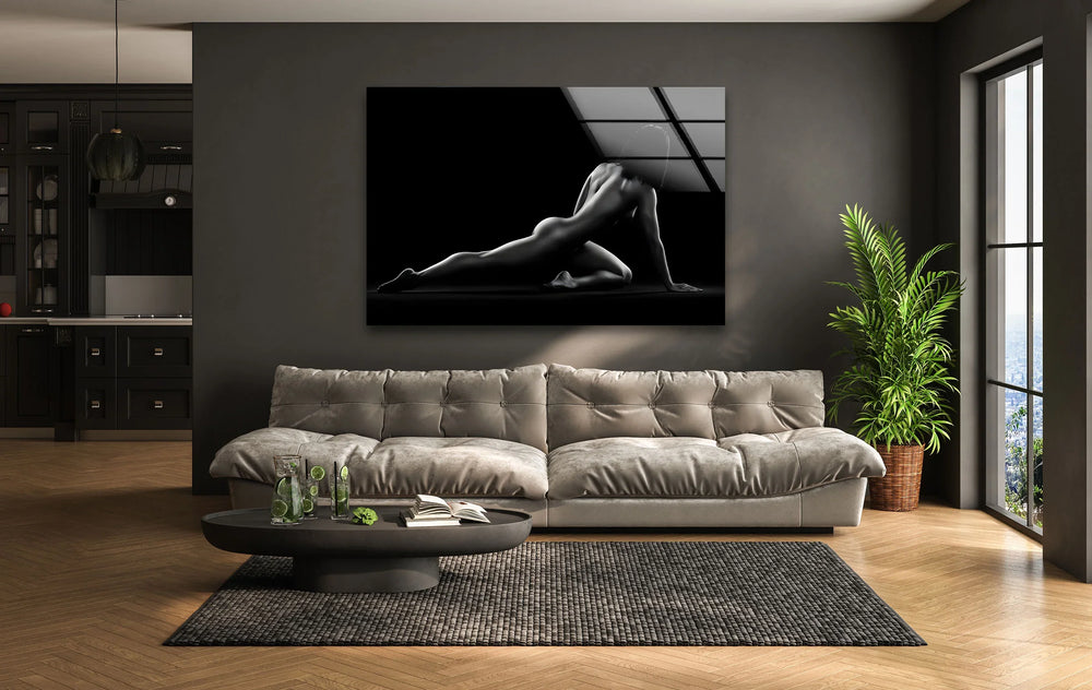 Erotic paintings and nude artwork showcased in sleek wall art