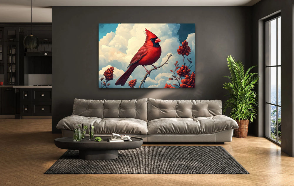 Red Beauty Goldfinch Glass Wall Art glass photo prints, glass picture prints