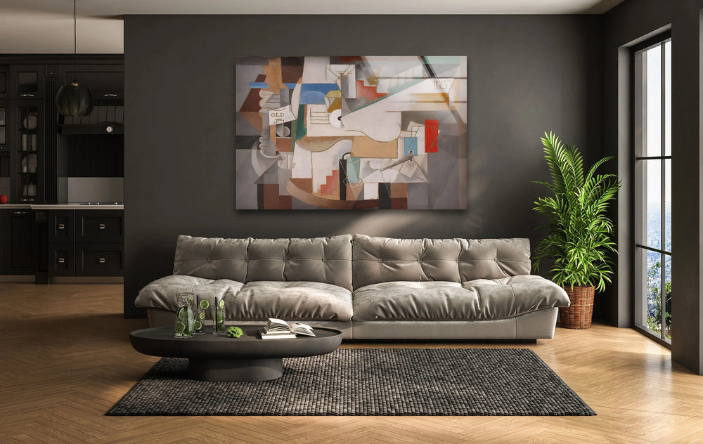 Bottle Guitar & Pipe by Pablo Picasso Glass Wall Art - MyPhotoStation