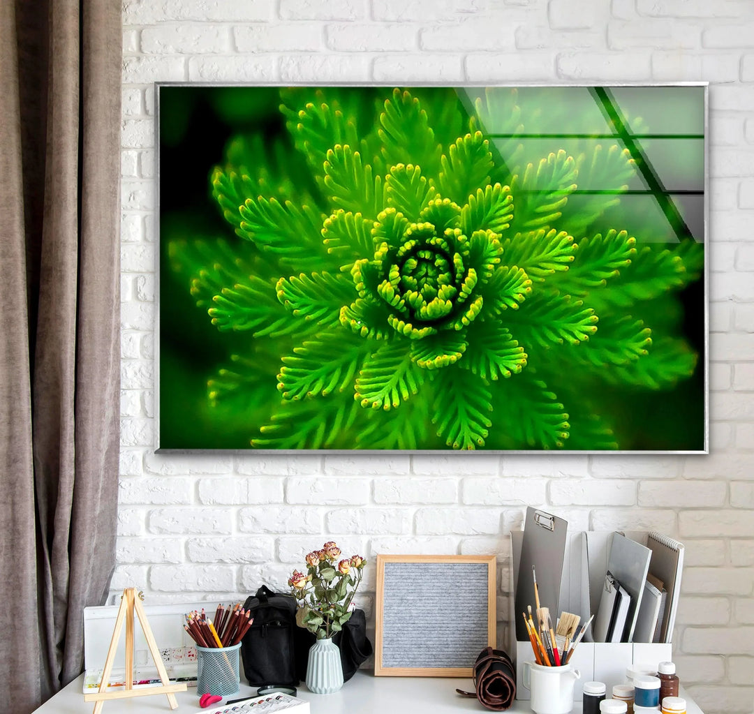 Green Botanical Glass Wall Art, glass pictures for Wall, glass prints wall art