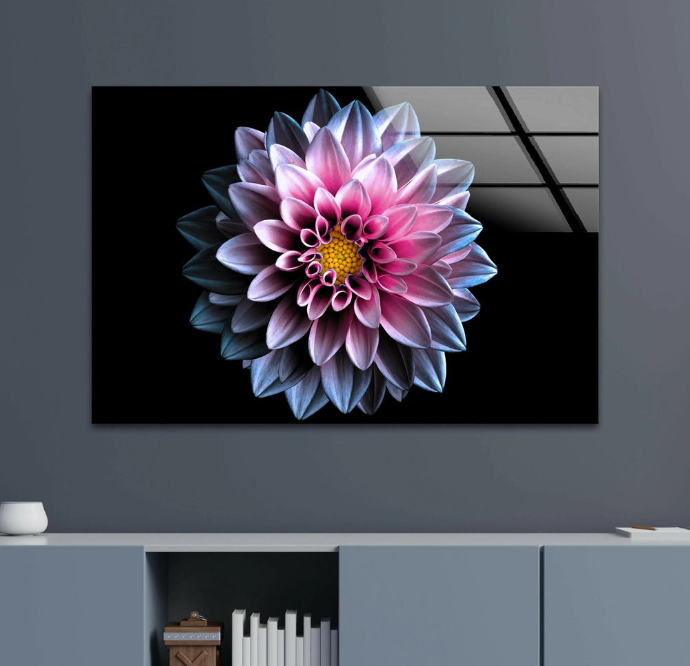 Purple Flower On Black Glass Wall Art, glass wall decor, glass wall art decor
