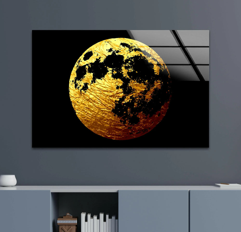 Golden Moon Glass Wall Art, picture on glass wall art, photos printed on glass