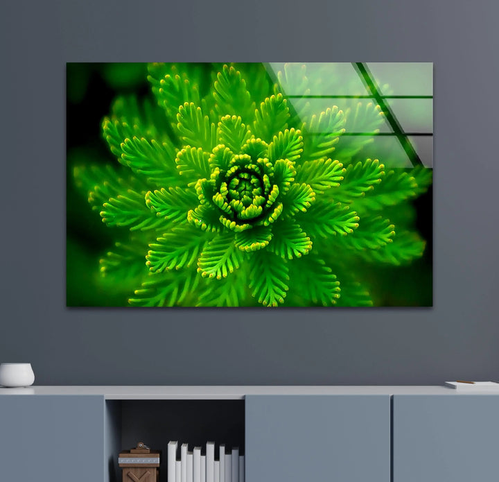 Green Botanical Glass Wall Art, custom glass pictures, glass art prints