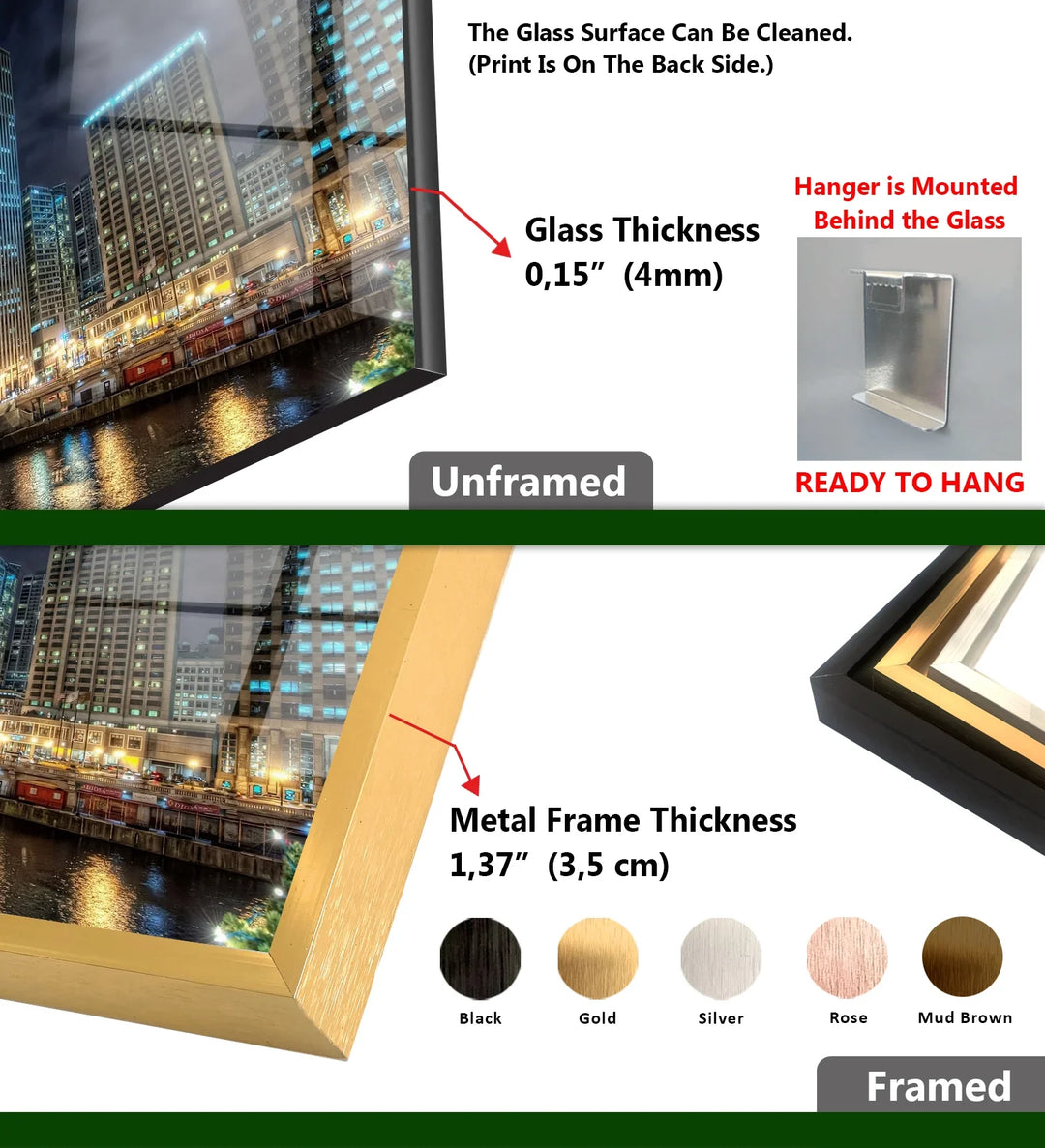 Chicago Skyline Glass Wall Art – Majestic View of Chicago's Iconic River & Skyscrapers at Night - MyPhotoStation