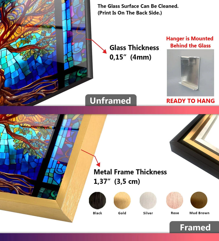 Stained Blue Life of Tree Glass Wall Art - MyPhotoStation