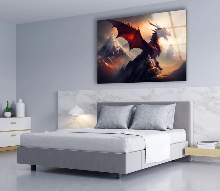 Intricate dragon artwork featuring a fierce creature in a stunning fiery landscape.