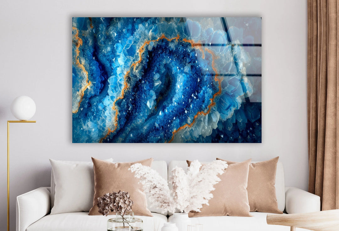 Marble Grain The Shades of Blue Glass Wall Art print picture on glass, Tempered Glass Wall Art