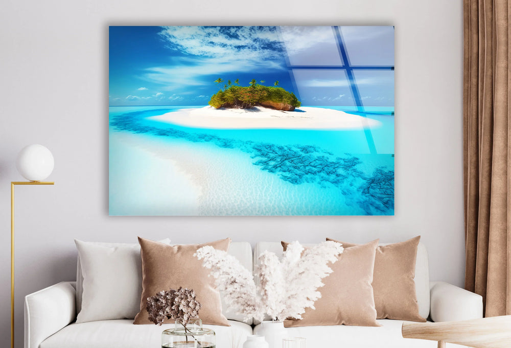 Tropical Island Escape Wall Art – Serene Beach Glass Print - MyPhotoStation