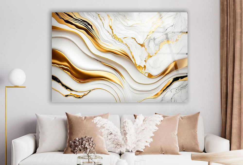 White & Gold Marble Wall Art – Abstract Luxury Glass Print Decor - MyPhotoStation
