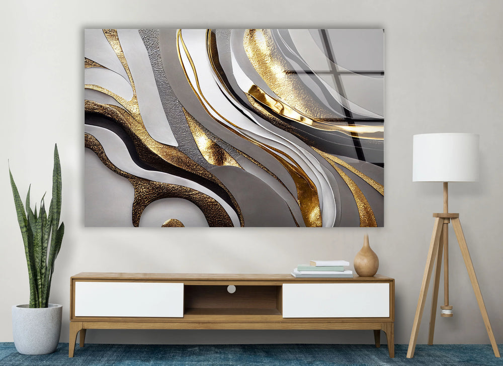 Luxury Silver & Gold Wall Art – Abstract Glass Print for Interiors - MyPhotoStation