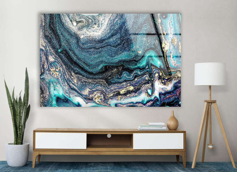Galaxy Marble Wall Art | Teal Gold Abstract Glass Print for Walls - MyPhotoStation