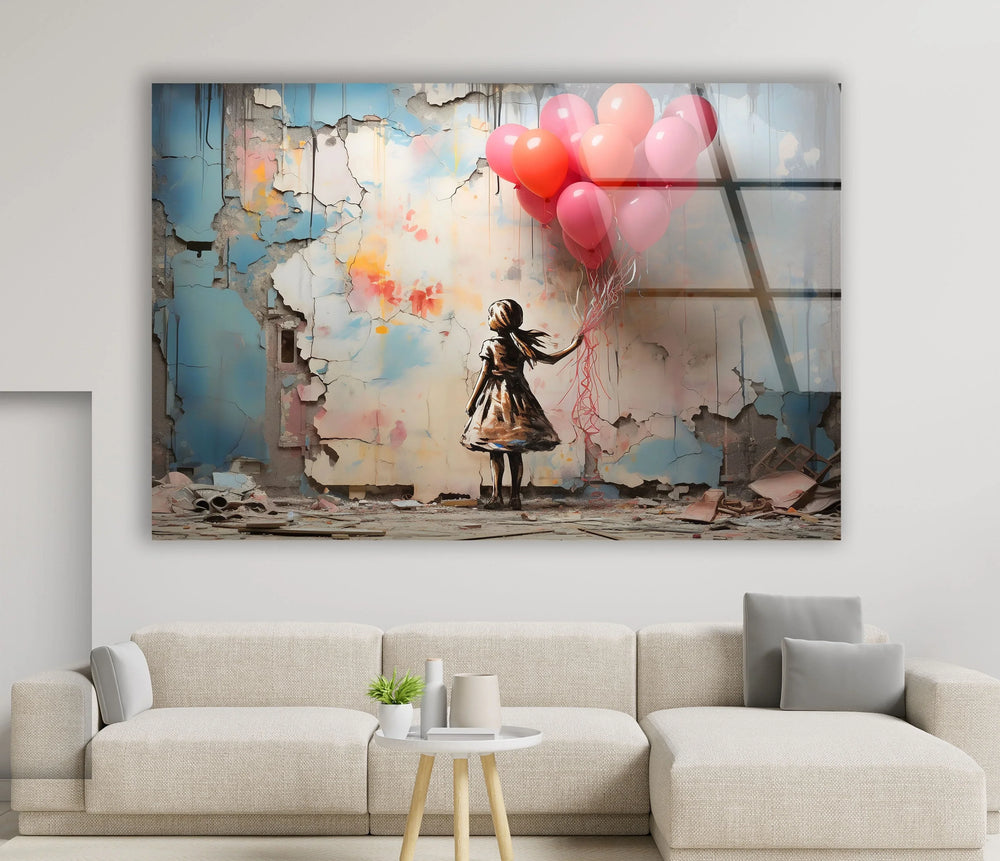 Girl Holding Balloon Glass Wall Art glass wall decor, glass wall art decor