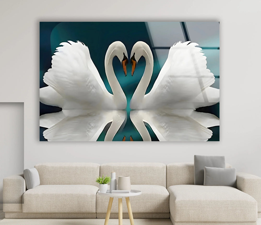 Couple Heart Swans Glass Wall Art art glass wall art, glass wall art pictures