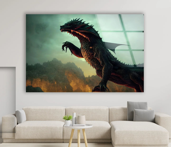 Intense dragon artwork featuring a mighty creature amidst a blazing backdrop.