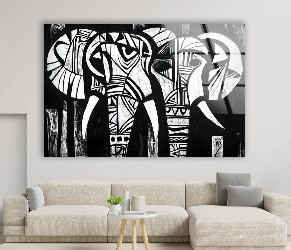 Elephant Black White Art Glass Wall Art glass wall decor, glass wall art decor