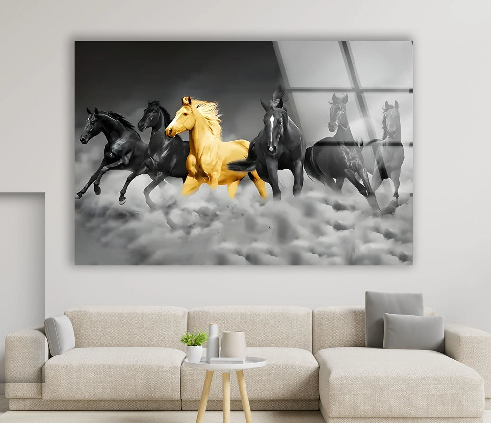 Black & Golden Horse Glass Wall Art glass art painting, glass art for the Wall