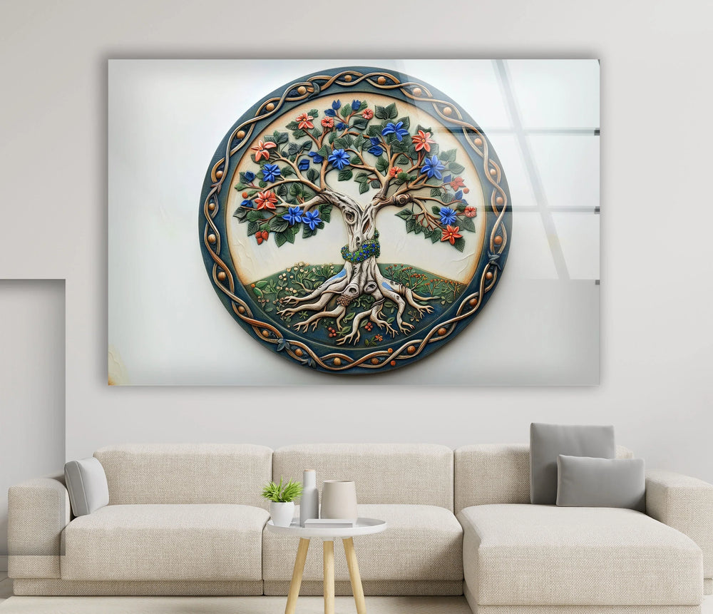 Circular Green Tree Art Glass Wall Art print picture on glass, Tempered Glass Wall Art