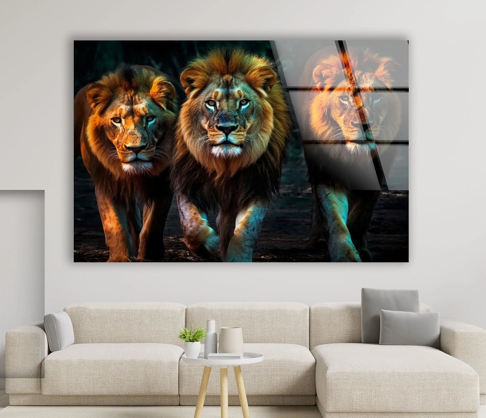 Triple Lion Majesty Wall Art – Powerful Wildlife Glass Print - MyPhotoStation
