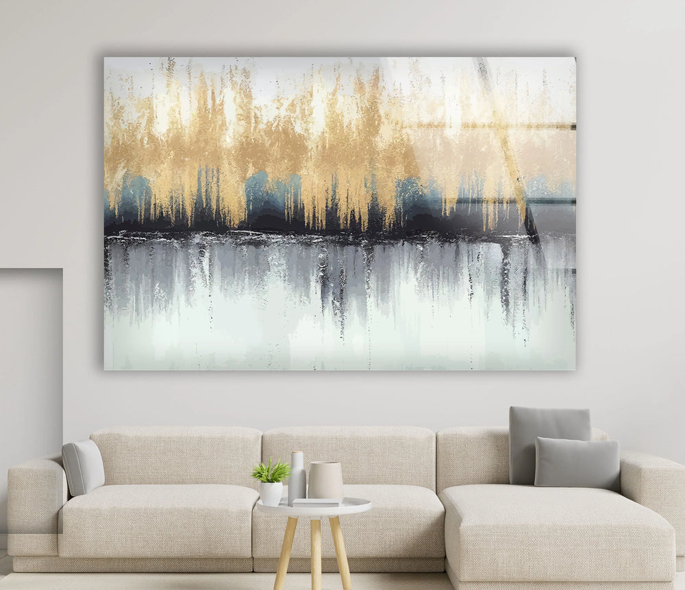 Modern Abstract Forest Wall Art – Neutral Gold Glass Print Decor - MyPhotoStation