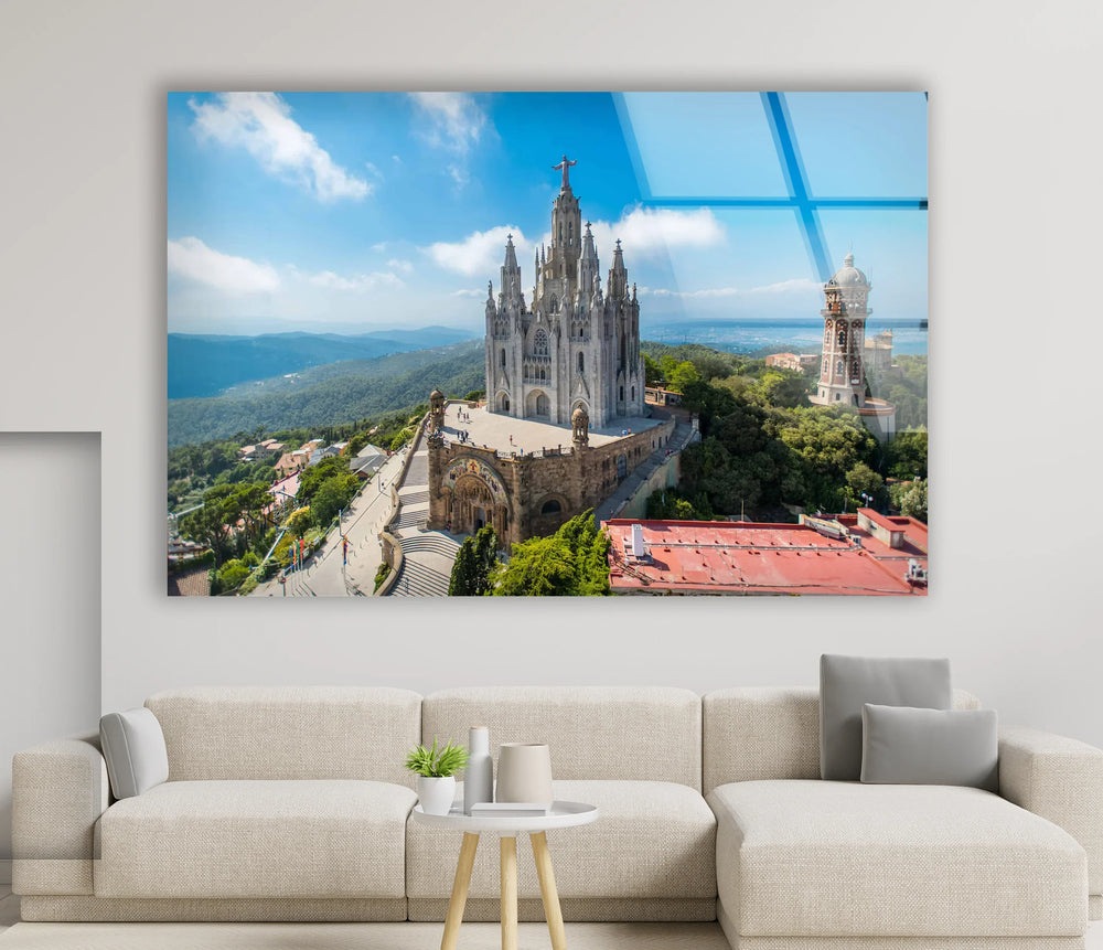 Tibidabo Cathedral Glass Wall Art – Majestic View of Barcelona’s Iconic Mountain & Church - MyPhotoStation