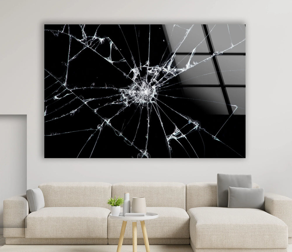 Cracked Glass Wall Art – Modern Abstract Print in Black & White - MyPhotoStation