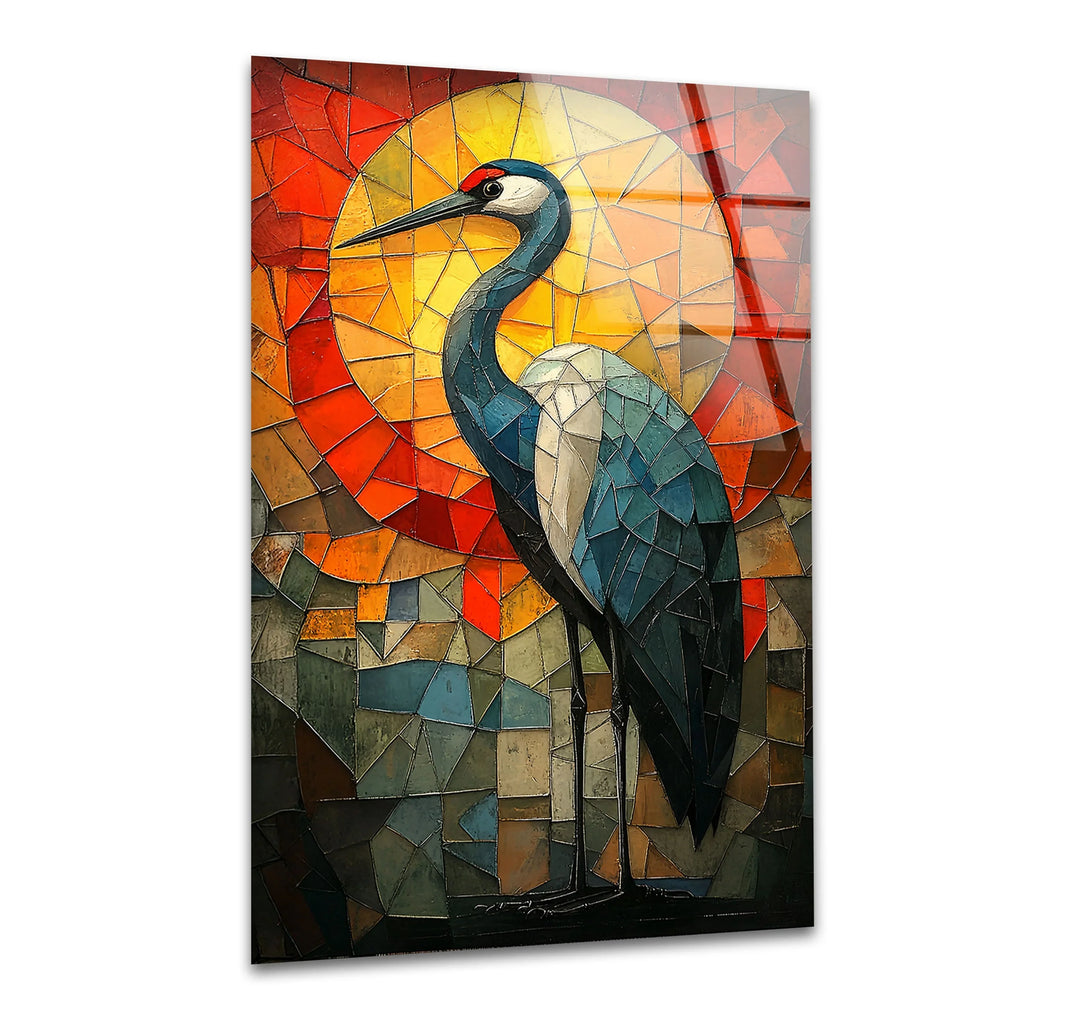 Crimson Dawn – Stained Glass Crane Wall Art - MyPhotoStation