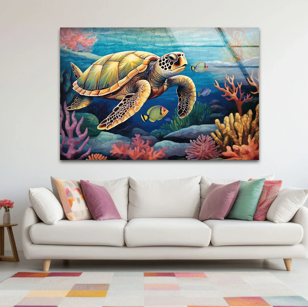 Sea Turtle Puzzle Glass Wall Art glass art painting, glass art for the Wall
