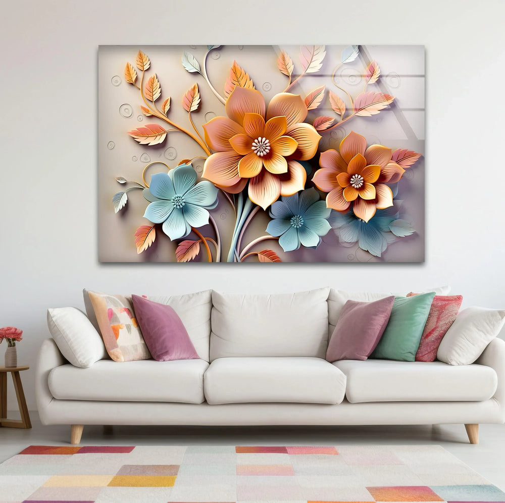 Soft Orange & Pink Flower Glass Wall Art glass wall decor, glass wall art decor