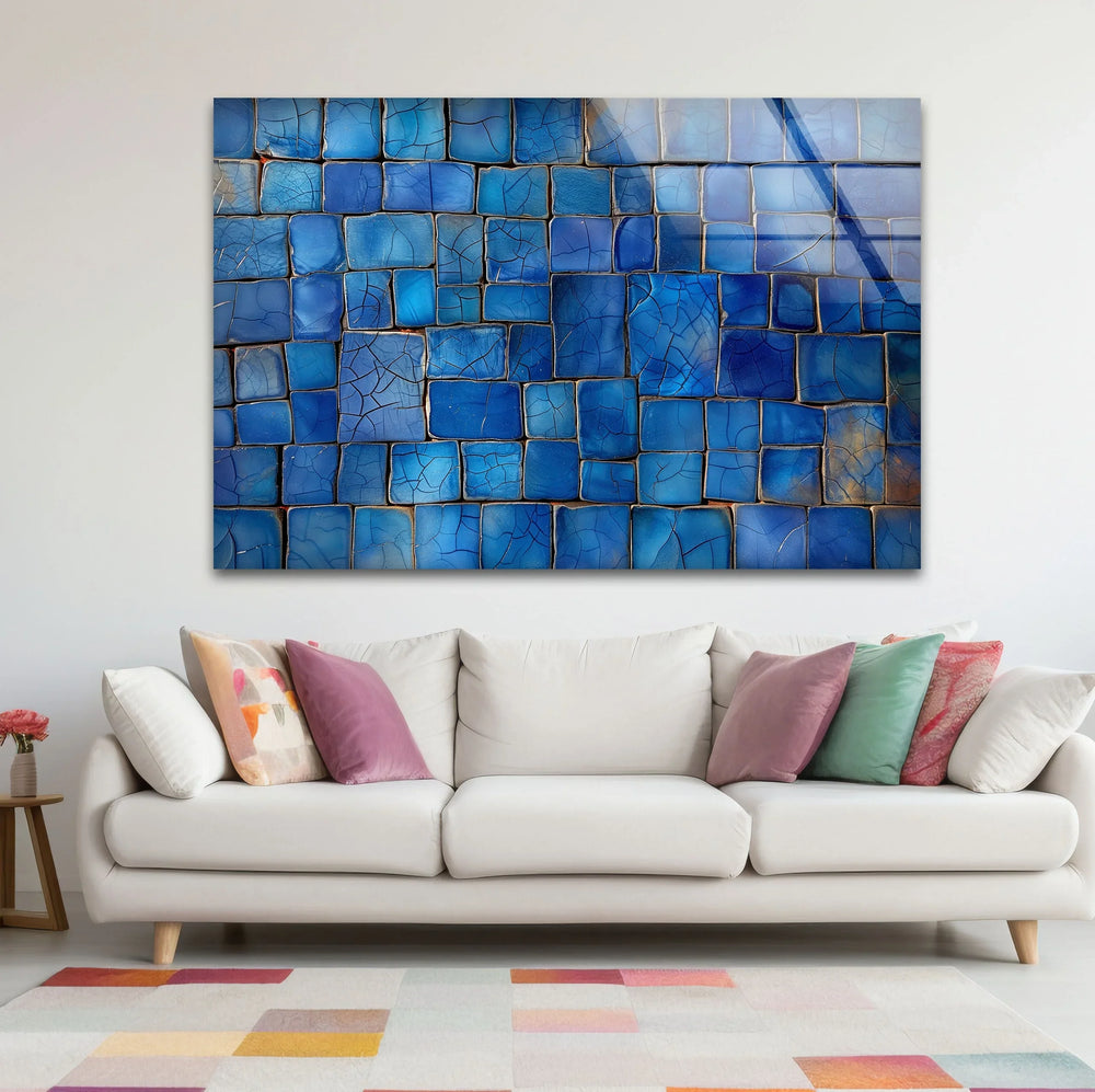 Blue Mosaic Cracked Stones Glass Wall Art art glass wall art, glass wall art pictures